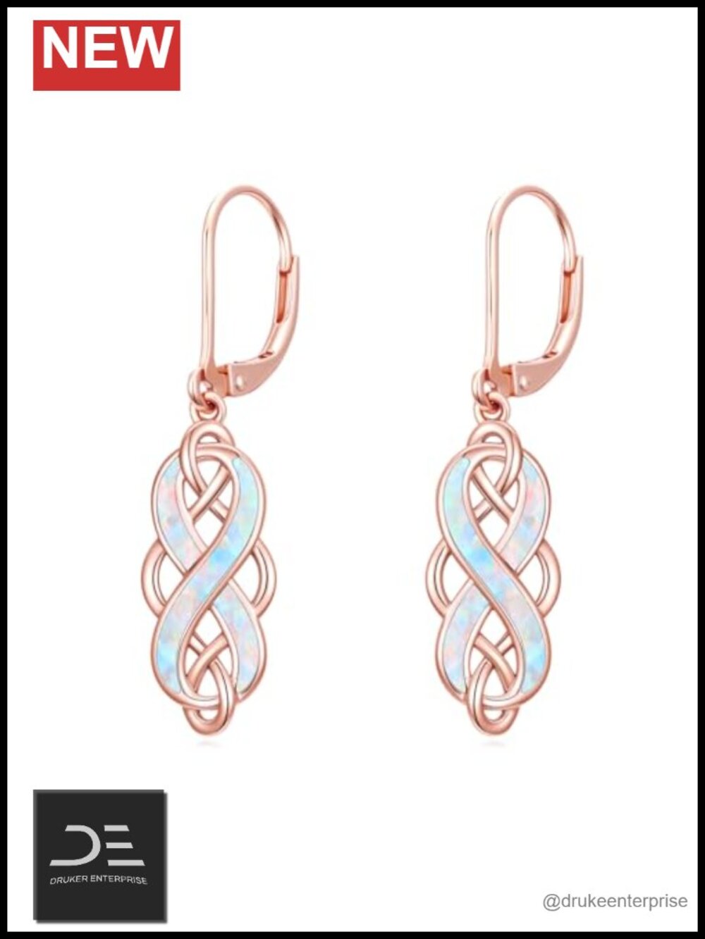 925 Sterling Silver Celtic Knot Opal Drop Dangle Leverback Earrings